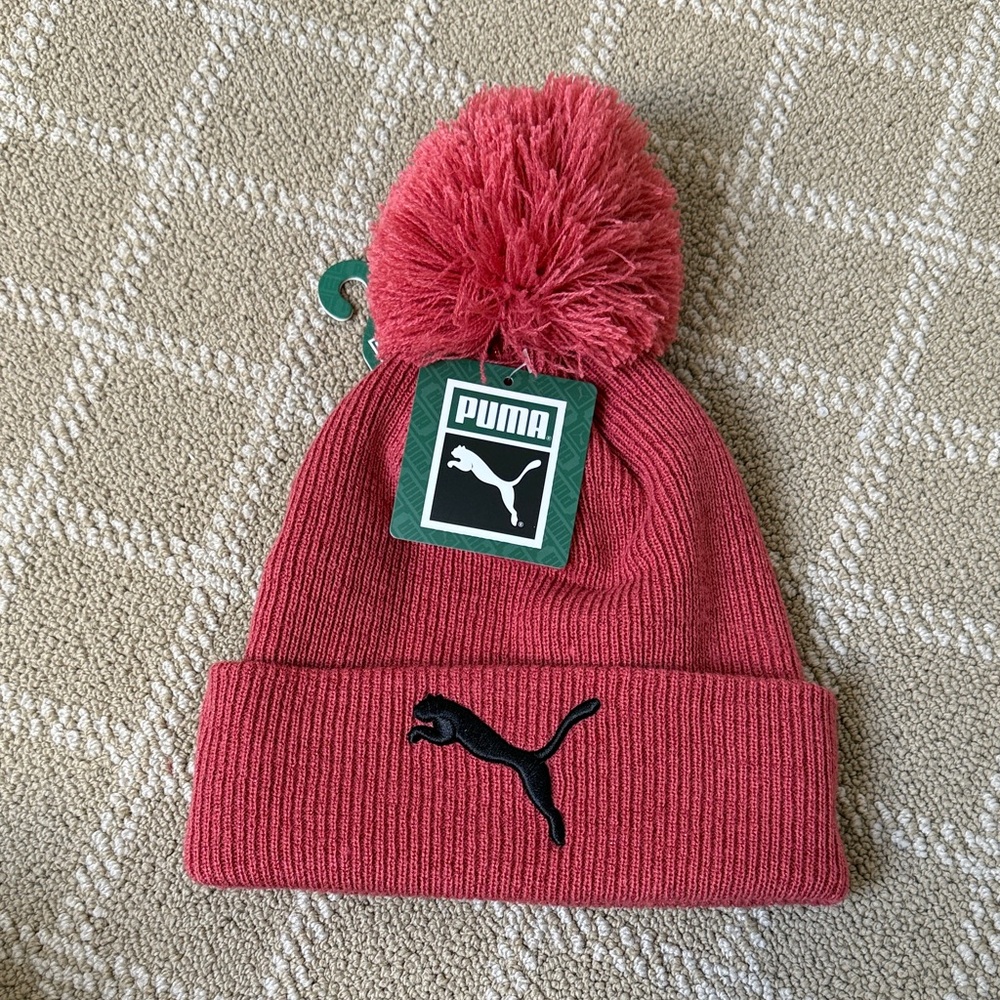NWT Puma Red Beanie with Pom-Pom